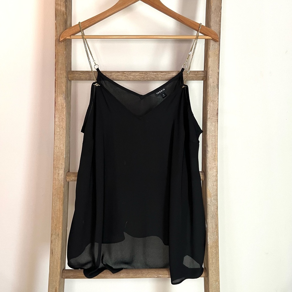 Torrid Black Women's Top with gold chain shoulder straps